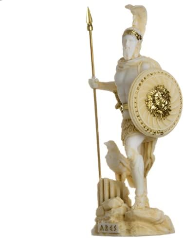 BEAUTIFUL GREEK STATUES Ares Mars God of War Zeus Son Roman Statue Alabaster Gold Tone 6.3"