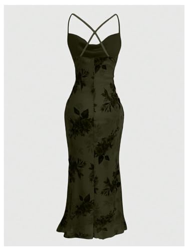 Image of SOLY HUX Women's Floral Mesh Bodycon Cami Dress Cowl Neck Sleeveless Cocktail Party Wedding Guest Long Maxi Dresses