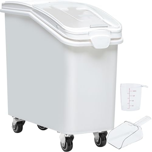YITAHOME Large Ingredient Storage Bin, Commercial Rice Container With Wheels, Scoop, Lid and Scale - Bulk Flour Bin for Kitchen