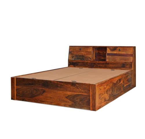 Image of Solid Sheesham Wood Bed Wooden Dreamy Nights Bed for Bedroom and Home Furniture | (Storage Bed -4)
