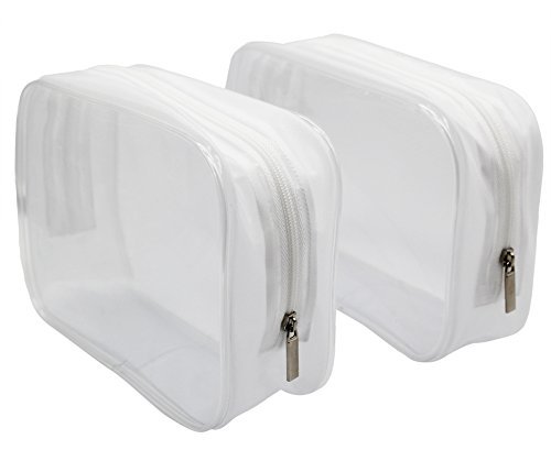EL 2 Pack Clear Carry On Travel Toiletry Bag PVC Vinyl Zippered LuggageToiletry Carry Pouch Travel Cosmetic Makeup Bag (White) (white)