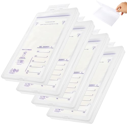 Image of 4pcs 210ml Breast Milk Storage for Freeze Flat, Breastmilk Freezer Organizer Space Saving Milk Bags Storage Box Containers for Organization