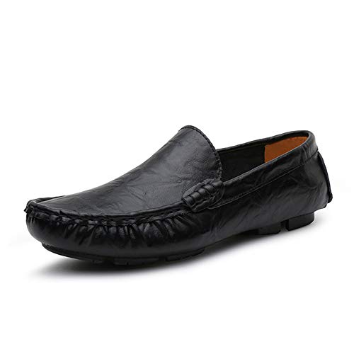 Men's Premium Genuine Leather Casual Slip on Loafers Breathable Driving Shoes Fashion Slipper(Black,10 M US)