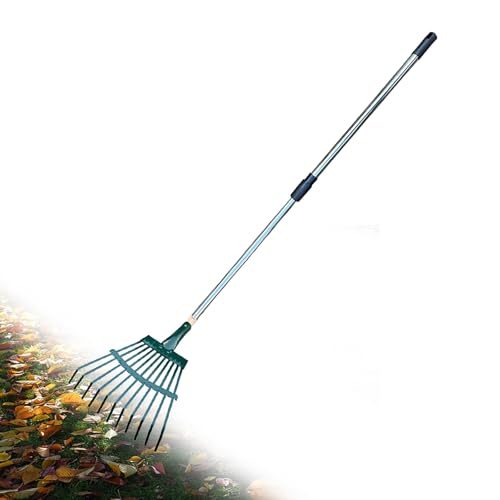 SRNSAEB Rake For Leaves 140 CM Rake for Leaves, Rakes for Lawns Heavy Duty Hoe Lawns/Long Handle Landscape Rake To Picking Clippings/Garbage, Gardening Tools Hand Rake(A Style,25Tines)
