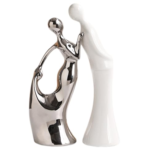 Estatuas de pareja de cerámica decorativas blancas y plateadas miniatura 1