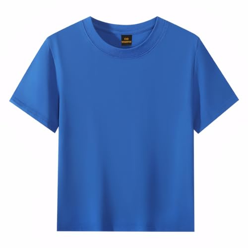 210GSM 100% Cotton T-Shirts Crew Neck Tees Loose-Fit Tops School Uniform Breathable Basics for Kids 3-4 Years Blue