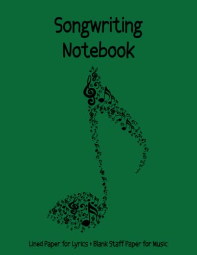 Songwriting Notebook: Lined Paper & Music Manuscript Paper for Writing Lyrics & Composing Music| Staff Paper Notebook, 12 Staves per Page | Music Journal | 8.5"x11" | 120 Pages | Green Cover
