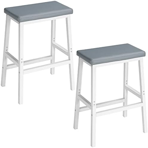 HOOBRO Bar Stools, Set of 2 Bar Chairs, PU Leather Upholstered Breakfast Stools, Easy Assembly, Suitable for Kitchen, Bar, Dining Room, White and Gray WG01MD01