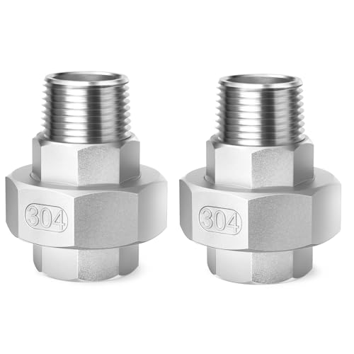 Image of ChillWaves 304 Stainless Steel Cast Pipe Fitting, Union，1 /2 inch NPT Male x 1 /2 inch NPT Female Thread Adapter(2-PACK)