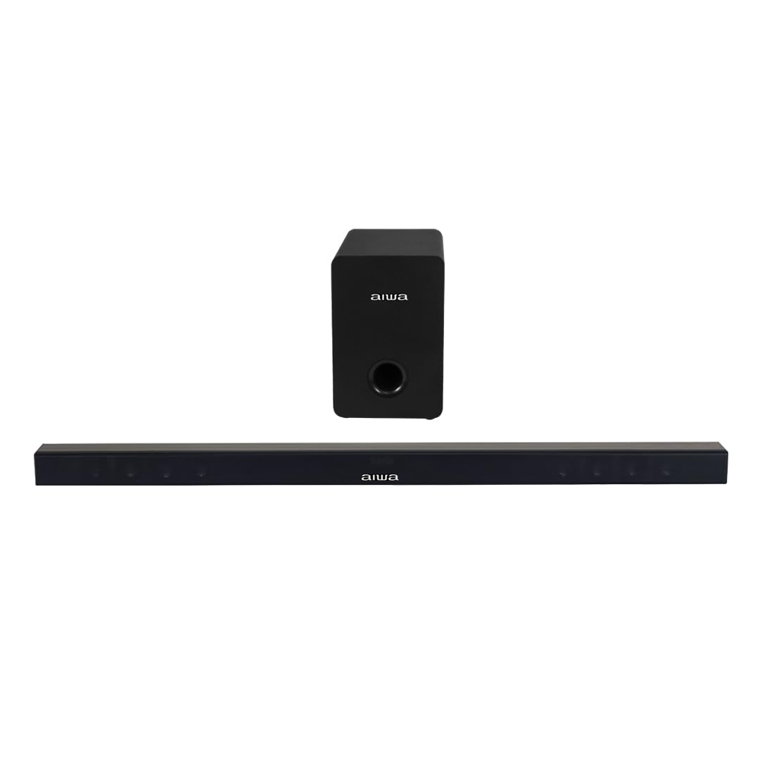 Aiwa Barra de Sonido 2.1 Canales 120W RMS con Subwoofer Integrado Bluetooth USB AUX RCA AWSBH1WW – Soundbar para TV de 1 m, Modo Manos Libres, Montaje Interior