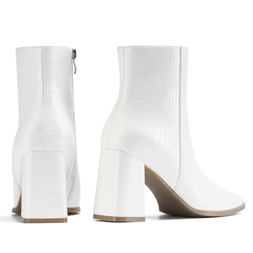 ALICEPUB Women's Ankle Boots Chunky Heel Booties Leather & Suede Dress Booties Square Toe Boots with Side Zipper2