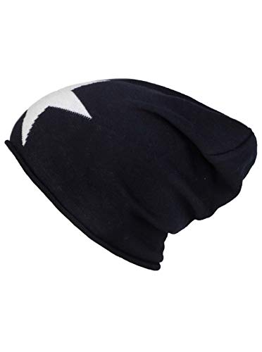 Cashmere Dreams - Gorro de punto con cachemira para mujer, diseño de estrella, talla única, para verano, otoño e invierno azul marino y blanco Talla única