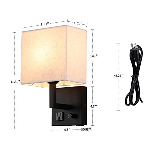 Plug In Wall Sconce, Bedside Wall Lamp With Plug And Dimmable Switch, With Usb Charging Port And Socket, Suitable For Hotel, Corridor, Living Room And Bedroom Wall Light (Black) #TOP6