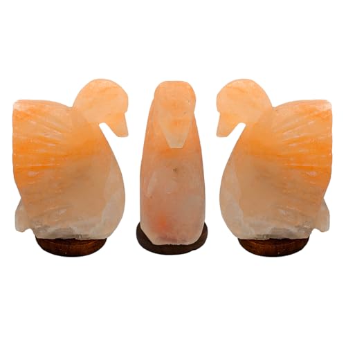 Image of Swan Shaped Salt Rock Lamp - Authentic Himalayan Salt Lamp Comes with a Wooden Base - Hand Carved Premium Finish, Amber