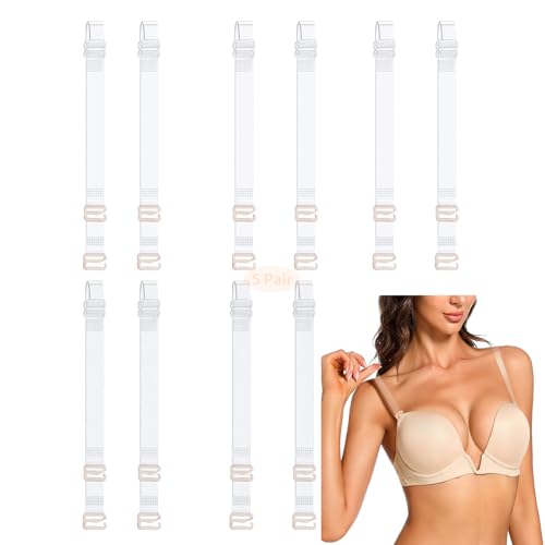 iMucci Clear Bra Straps 5Pairs Adjustable Clear Strap Invisible Bra Straps Non-Slip Shoulder Strap