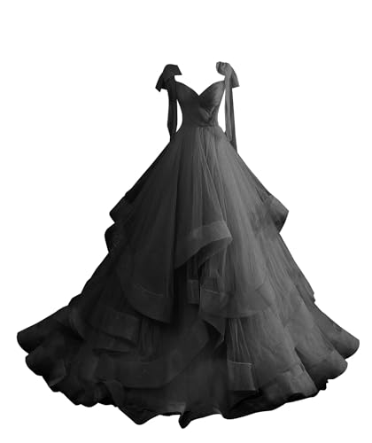 CWOAPO Layered Ruffles Tulle Prom Dresses Spaghetti Strap Ball Gowns Long Elegant V Neck Bow Formal Evening Dress 2025