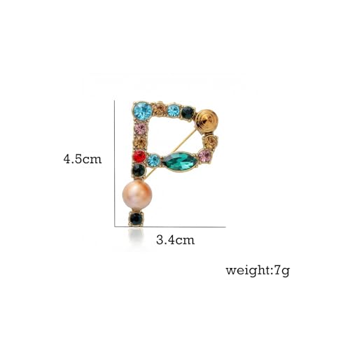 Image of Initial Brooch Pins A-Z 26 Letters Brooches For Women Colorful Enamel Alphabet Pin Pearl Crystal Lapel Pin
