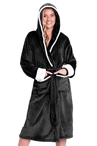 CityComfort Bata Mujer - Batas de Casa Mujer Invierno con Capucha (L, Gris Oscuro)