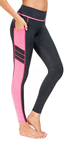 Flatik Damen Netzoberfläche Sport Gym Yoga Laufen Fitness Leggings Hose, Grau Pink(long Hosen), S