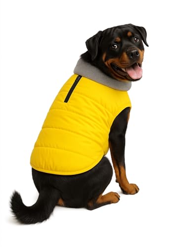 Image of The Pets Company Dog Winter Coat Jacket, Clothes, Windproof, Waterproof, Light Weight, Washable, Ultra Warm Thick Fleece Lined Dog Vest for Cold Weather Protection, (Yellow, X-Large - 28 Inch)