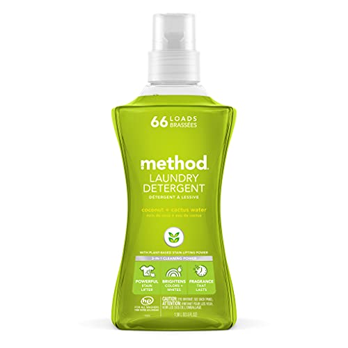 Image of Method Liquid Laundry Detergent, Coconut + Cactus Water, 66 Loads Per Bottle, Stain Remover, 53.5 Fl Oz (Pack of 1)