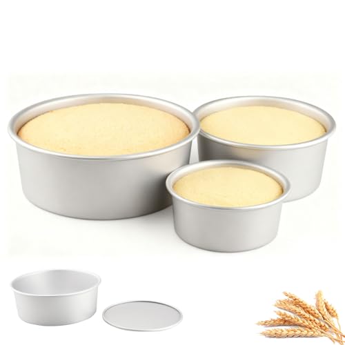 YapitHome Set von runden Kuchenformen in 10/15/20 cm (4/6/8 Zoll), Anodisierte Aluminium Backformen mit abnehmbarer Bodenplatte für Tortenschichten/Käsekuchen/Muffins–Ideal für Hobbybäcker und Profis