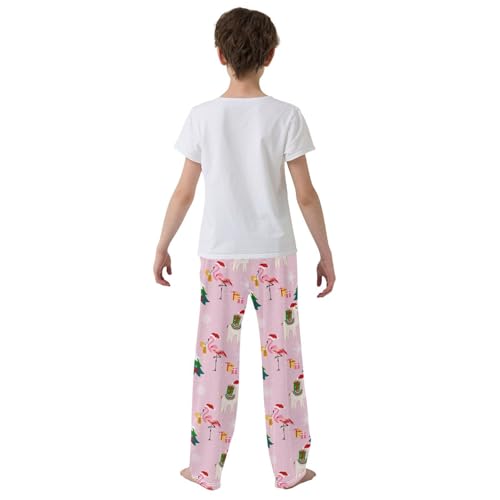 Christmas Llama Flamingo Gift Boys Long Pants Soft Trousers Elastic Waist Kids Lounge Bottoms with Pockets S-XL3
