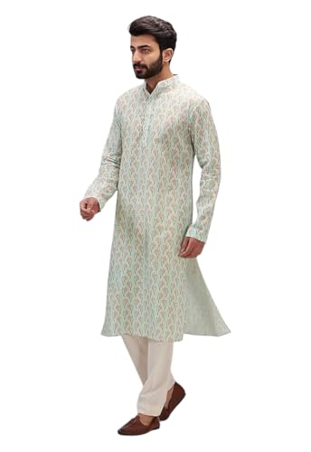 Image of LookMark Men's Cotton Blend Printed Long Kurta Suitable for All Indian Wedding, Occasions, and Festivals