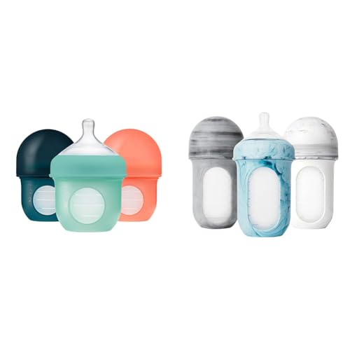 Boon Nursh Reusable Silicone Baby Bottles with Collapsible Pouch ...