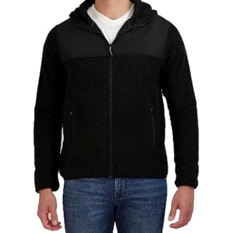 Swiss Alps Mens Full Zip Hooded Performance Polar Fleece Jacket Sweatshirt With Pockets Long Sleeve Fleece Outdoor Jacket, Black, Large Cover