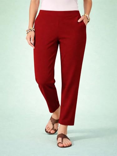 Image of KOTTY Women's Solid Straight Fit Ankle-Length Pants with Elastic Waist and Comfortable Stretch Fabric