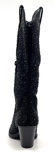 Women's Rhinestones Cowboy Knee High Boots River 11 Black Rhinestone 9 #TOP4