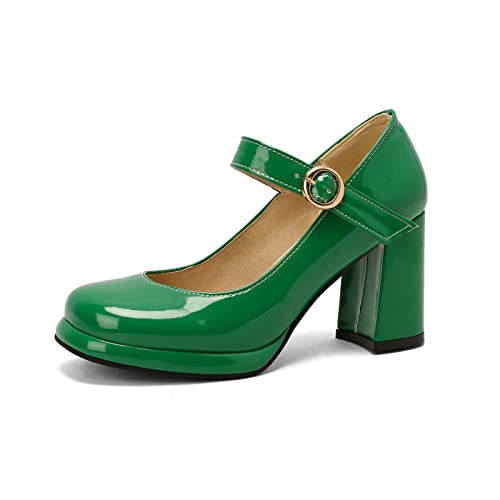 Chaussures à talons hauts en cuir pour femme - Style mary Jane, vert, 37 EU Cover