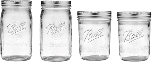 Ball Mason Wide Mouth Jars with Lids and Bands, Set of 4, Two 32oz + Two 16oz Jars (Bundle Pack)