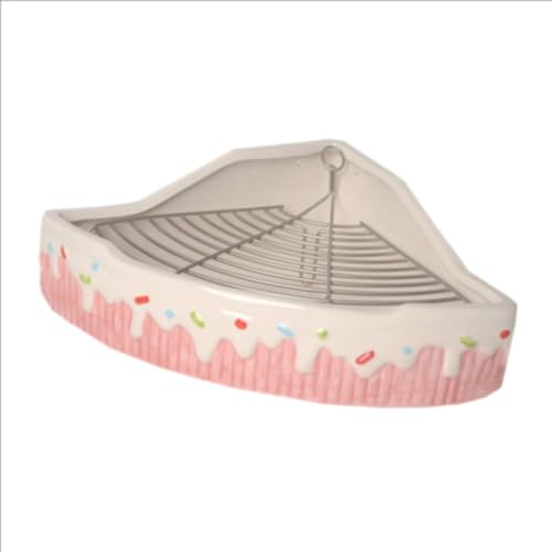 小動物用 陶器のトイレ 三角形 清潔 うさぎ チンチラ モルモット扇形の過重量転倒防止 (ピンクブルー) (ピンクのケーキ色のトイレ)