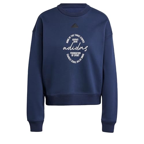 adidas Femme Signature Graphic Print Fleece Loose Sweatshirt, Legend Ink, S adidas Femme Signature Graphic Print Fleece Loose Sweatshirt, Legend Ink, S