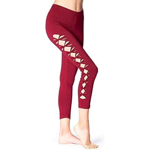 PANASIAM Organic Leggings 'Wati', goa, Psytrance, Alternative Hippie Women's Leggings 3/4 from Nepal, Plain in S, M, L & XL, bordeaux, M Cover