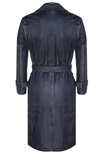 Men's Black Leather Classic Full Length Long Trench Coat3