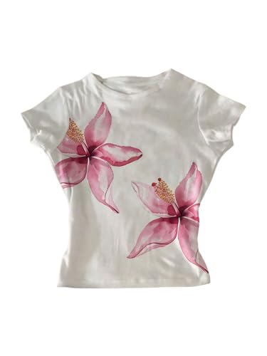 SOLY HUX Women's Floral Graphic Tees Summer Short Sleeve Crop Tops Y2k Aesthetic T Shirt