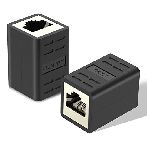 VCELINK RJ45 Coupler Shielded Ethernet Coupler Cat6 Cat7/Cat6a/Cat6/Cat5e Inline Adapter Female to Female RJ45 Shielded Connector to Join Two Ethernet Cables Black 2 Pack