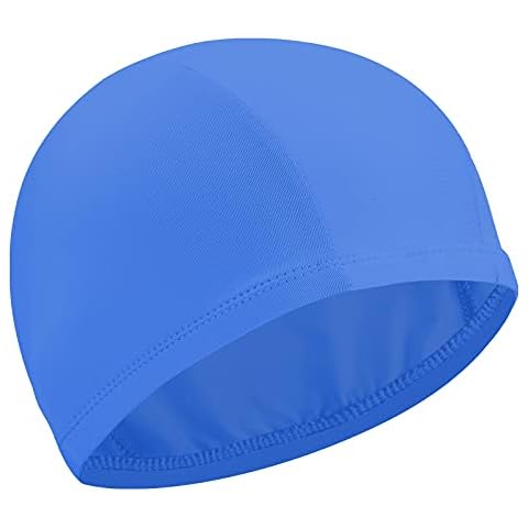 Elastic Fabric Swim Cap Swimming Caps Non Slip Swimming Pool Cap Flexible Nylon Swimming Hat for Women Men Adults Kids Bathing Swimming (Lake Blue) Cover