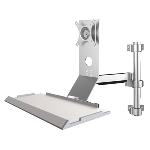 Wall Mount Workstation, Sit Stand Monitor Desk Mount With 24 Keyboard Tray, Full-motion Articulating Arm, With Cable Management, Load Capacity 8kg, Fits 17-27 Screens
