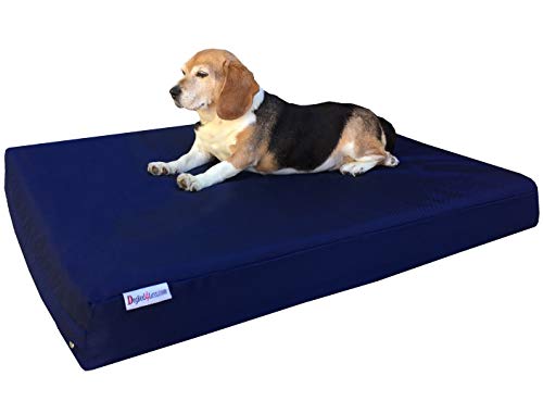 Image of Dogbed4less Medium Orthopedic Dog Bed with Memory Foam for Pet, Waterproof Liner with Durable Nylon Blue External Cover and Extra Antislip Duvet 35X20X4 Inches