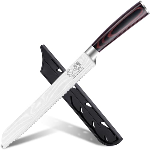 XYJ Autentico dal 1986, coltello da pane giapponese in acciaio inox, 8 pollici, coltello seghettato con manico, coltello da taglio per pane, coltello a lama seghettata per torta al pane