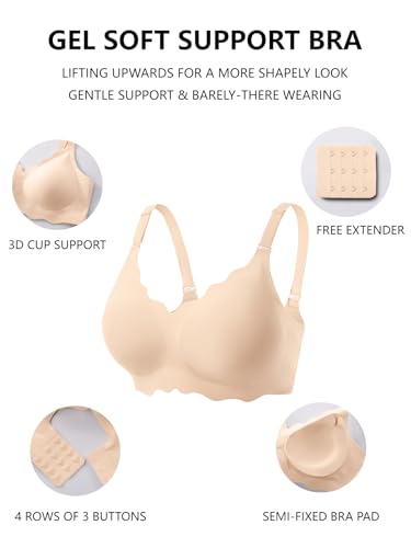 COCOMARTS Jelly Bras for Women No Underwire Scalloped Push Up Wireless Bralettes Seamless Soft Comfort Everyday Tshirt Bra Semolina X-Large