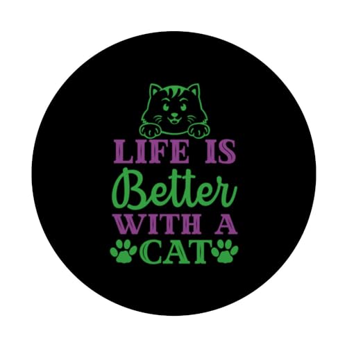 Life Is Better With A Cat Cat Lover's Kitty Mom Owner PopSockets Swappable PopGrip, Black - Image 3