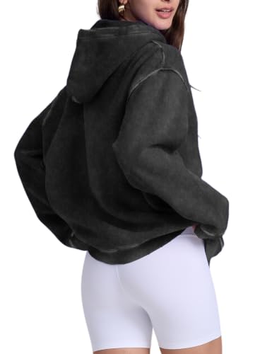 Image of FAIABLE Womens Oversized Vintage Acid Wash Cotton Fleece Hoodie for Women