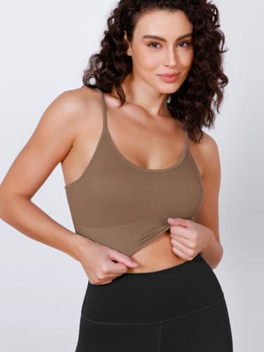 Image of ODODOS Seamless Sports Bra for Women Ribbed Camisoles Non Padding Yoga Bra Crop Tank Tops
