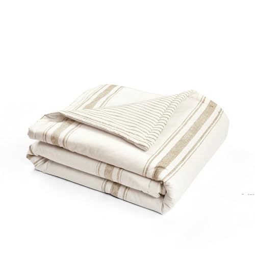 Image of Lush Decor Farmhouse Stripe Reversible Throw, Single, 50 inch W x 60 inch L, Neutral - Beige Throw Blanket For Bed - Soft Blanket - Couch Throw - Rustic Farmhouse Decor