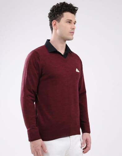 Image of Monte Carlo Men's Regular Fit Pullover | Solid V Neck Style | Full Sleeves Pull On | Warm & Stylish Winter Fashion Sweater | Winter Sweater for Men's